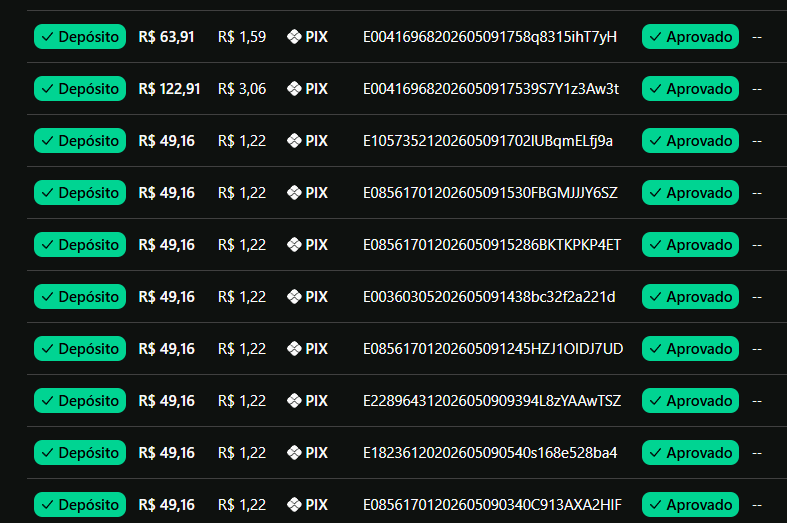 Depósitos PIX aprovados em tempo real